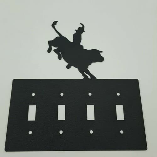 Bull Riding Cowboy Black Quadruplet Switch Toggle Plates Country Western Cabin - Thumbnail 7