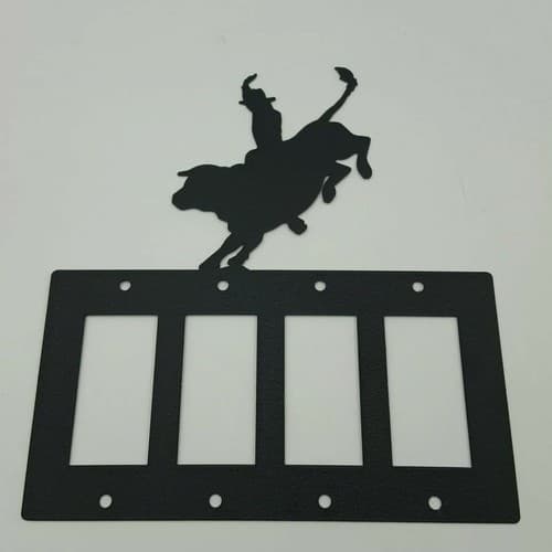 Bull Riding Cowboy Black Quadruplet Switch Toggle Plates Country Western Cabin - Thumbnail 3