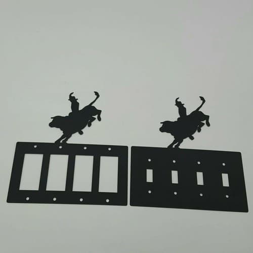 Bull Riding Cowboy Black Quadruplet Switch Toggle Plates Country Western Cabin - Thumbnail 2
