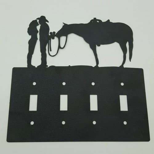 Couple Cowboy Flowers Black Quadruplet Switch Toggle Plates Country Western - Thumbnail 7