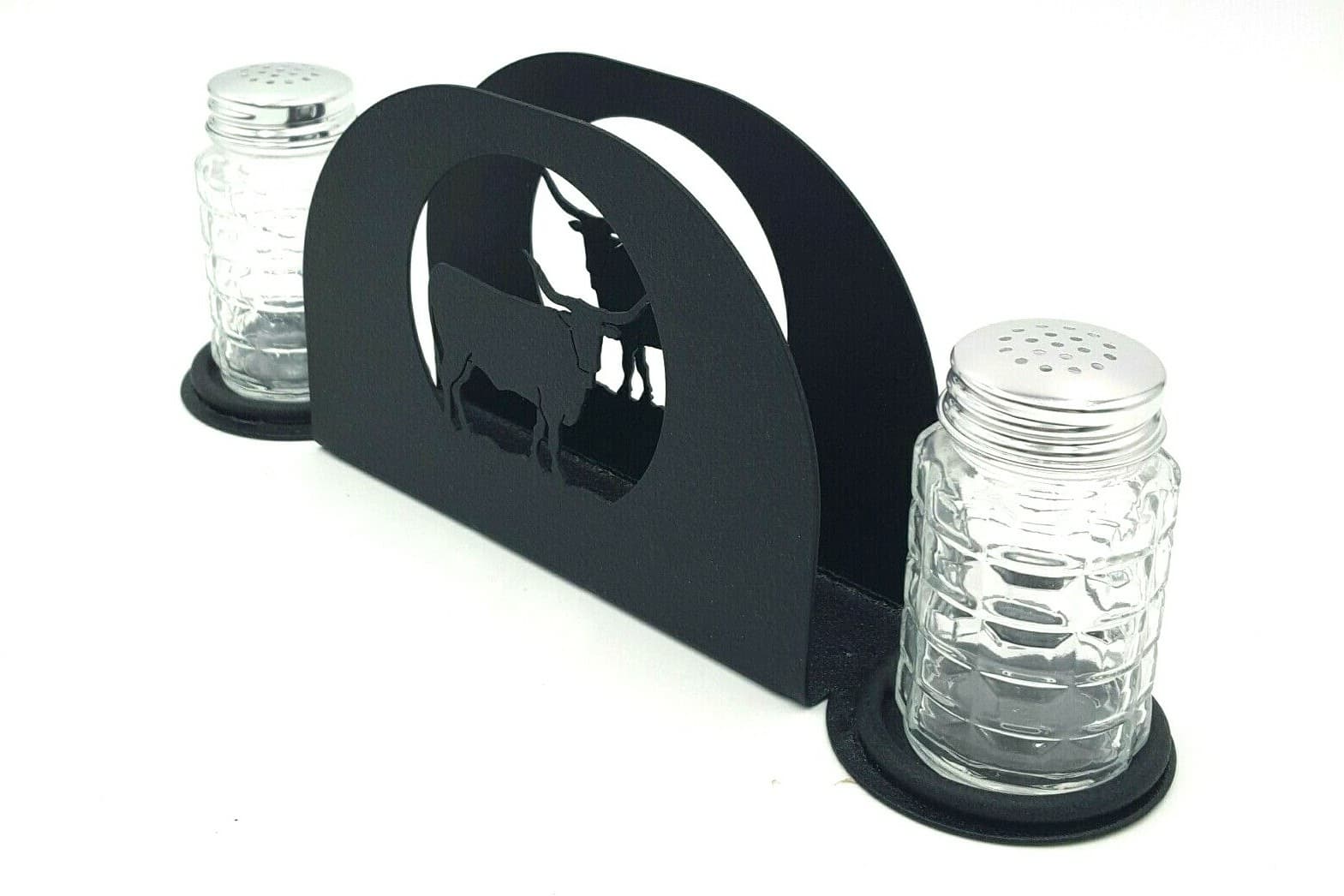 Gift Rustic Home Kitchen Salt Pepper Shakers Napkin Holder Longhorn Western - Thumbnail 5