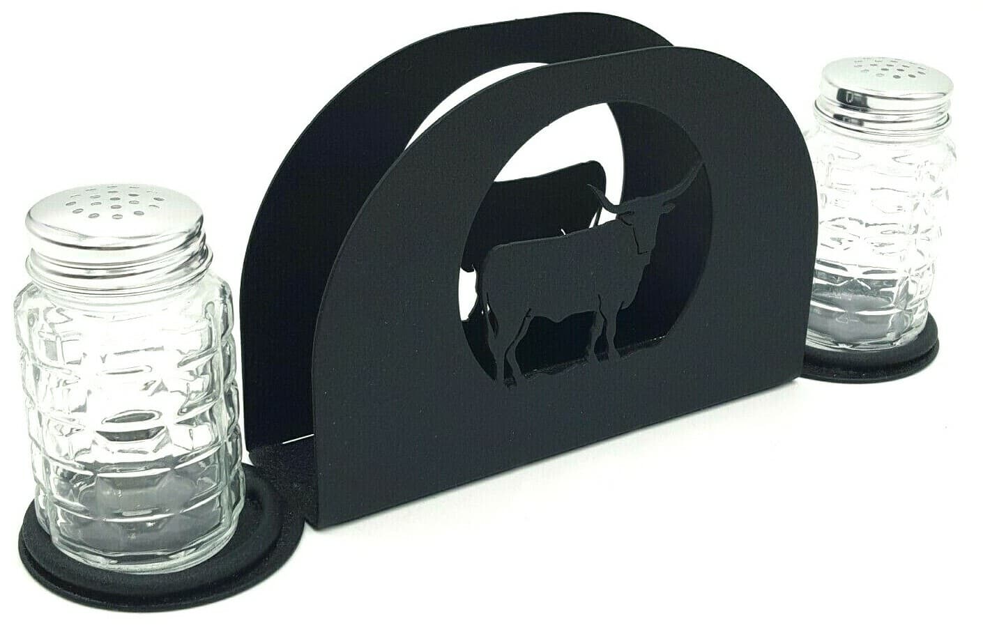 Gift Rustic Home Kitchen Salt Pepper Shakers Napkin Holder Longhorn Western - Thumbnail 3