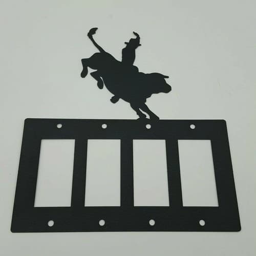 Bull Riding Cowboy Black Quadruplet Switch Toggle Plates Country Western Cabin - Thumbnail 4