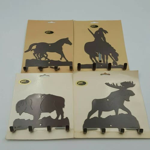 LAZART Buffalo Horse Moose End Of The Trail Metal Key Ring Holder Wall Mount