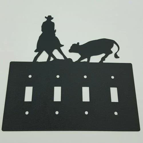 Cowboy Herding Calf Black Quadruplet Switch Toggle Plates Country Western Cabin - Thumbnail 6