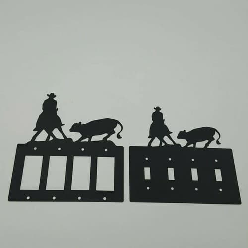 Cowboy Herding Calf Black Quadruplet Switch Toggle Plates Country Western Cabin - Thumbnail 2