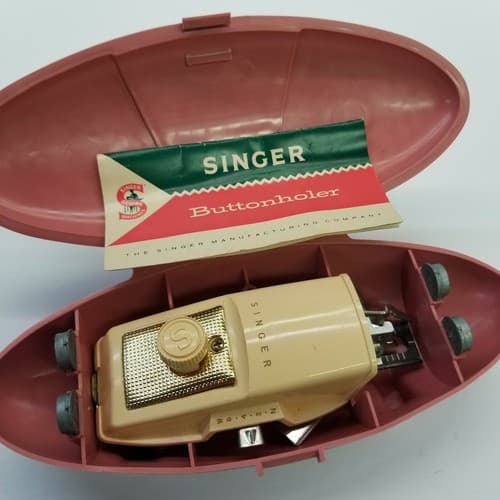 Vintage Singer Buttonholer Set Retro Pink Clamshell Case 5 Templates Antique - Thumbnail 3