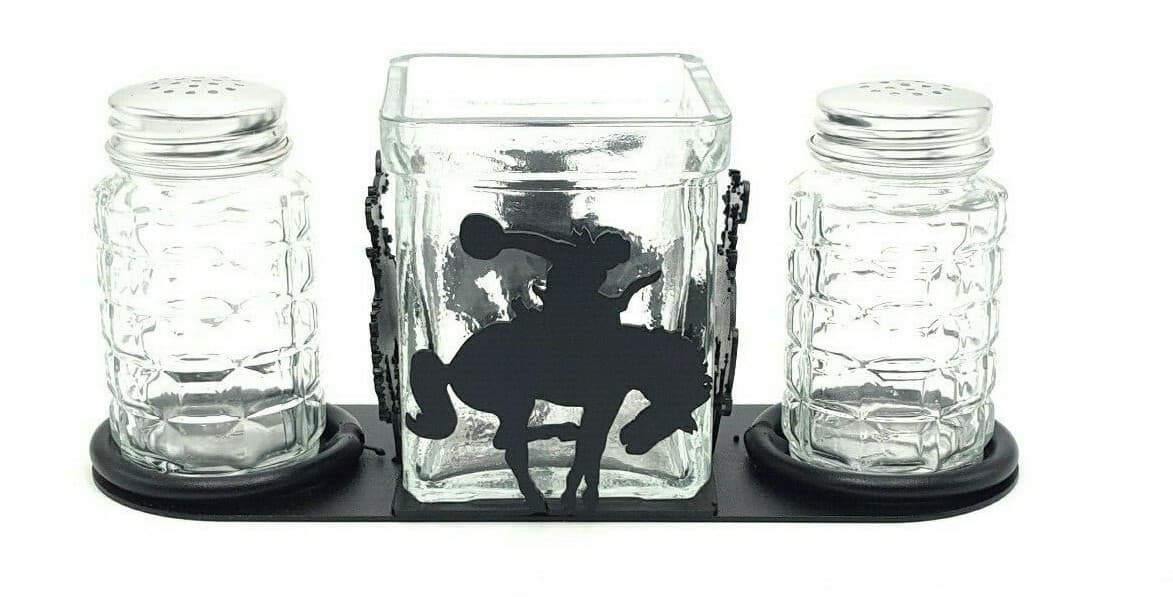 Rustic Home Salt And Pepper Shakers Candle Holder Bronco Themed New Rodeo