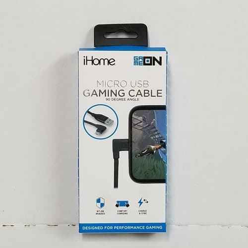 10ft Micro USB Charge & Sync Cable Nylon Braided 90° Comfort Charging iHome NIB