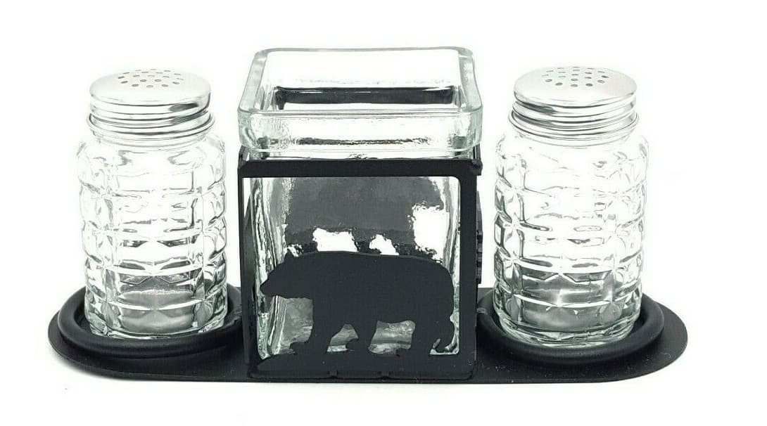 Rustic Home Salt And Pepper Shakers Candle Holder Bear Themed Woods Nature