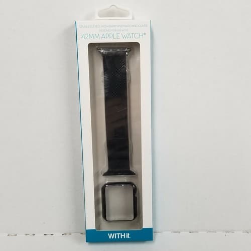 With It Stainless Steel Mesh Band for 42mm Apple Watch With Matching Cover Black