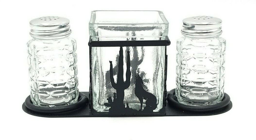 Rustic Home Salt And Pepper Shakers Candle Holder Coyote With Cactus Western