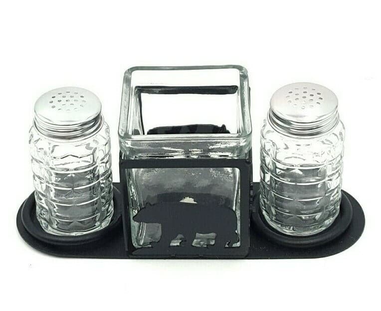 Rustic Home Salt And Pepper Shakers Candle Holder Bear Themed Woods Nature - Thumbnail 2