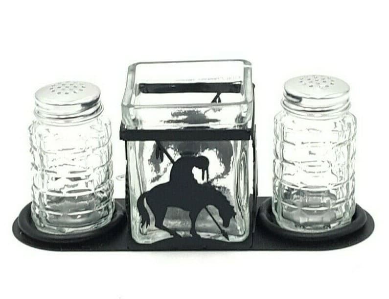 Rustic Home Salt And Pepper Shakers Candle Holder End Of The Trail Themed - Thumbnail 2
