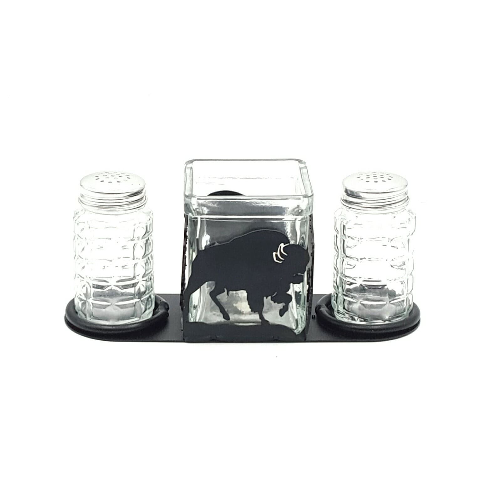 Rustic Home Salt And Pepper Shakers Candle Holder Buffalo Themed Rancher Cabin