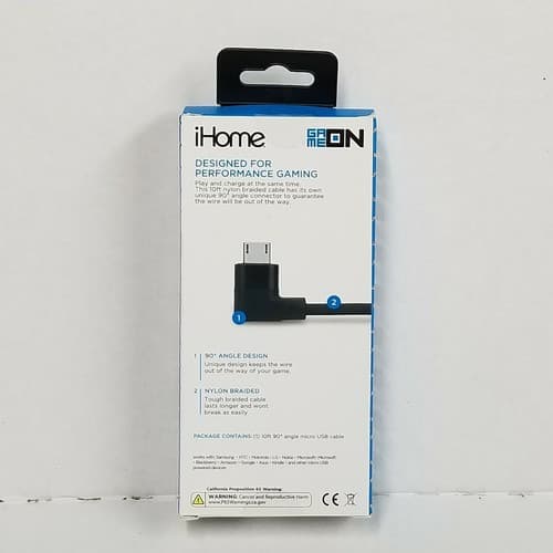 10ft Micro USB Charge & Sync Cable Nylon Braided 90° Comfort Charging iHome NIB - Thumbnail 2