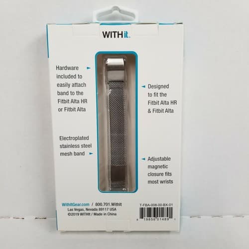 WITH it Band Compatible w/ Fitbit Alta Hr & Alta Stainless Steel Magnetic Silver - Thumbnail 2