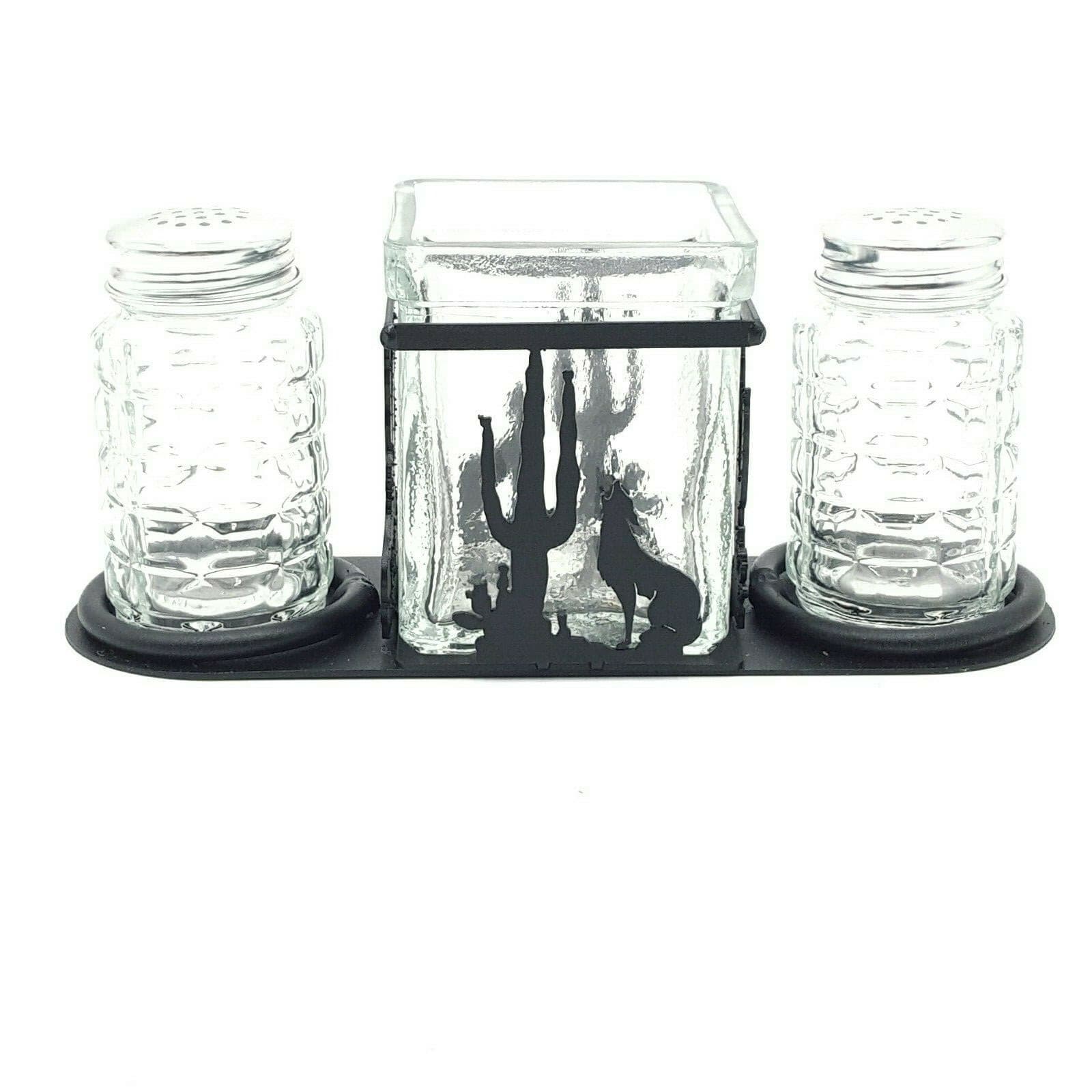 Rustic Home Salt And Pepper Shakers Candle Holder Coyote With Cactus Western - Thumbnail 4