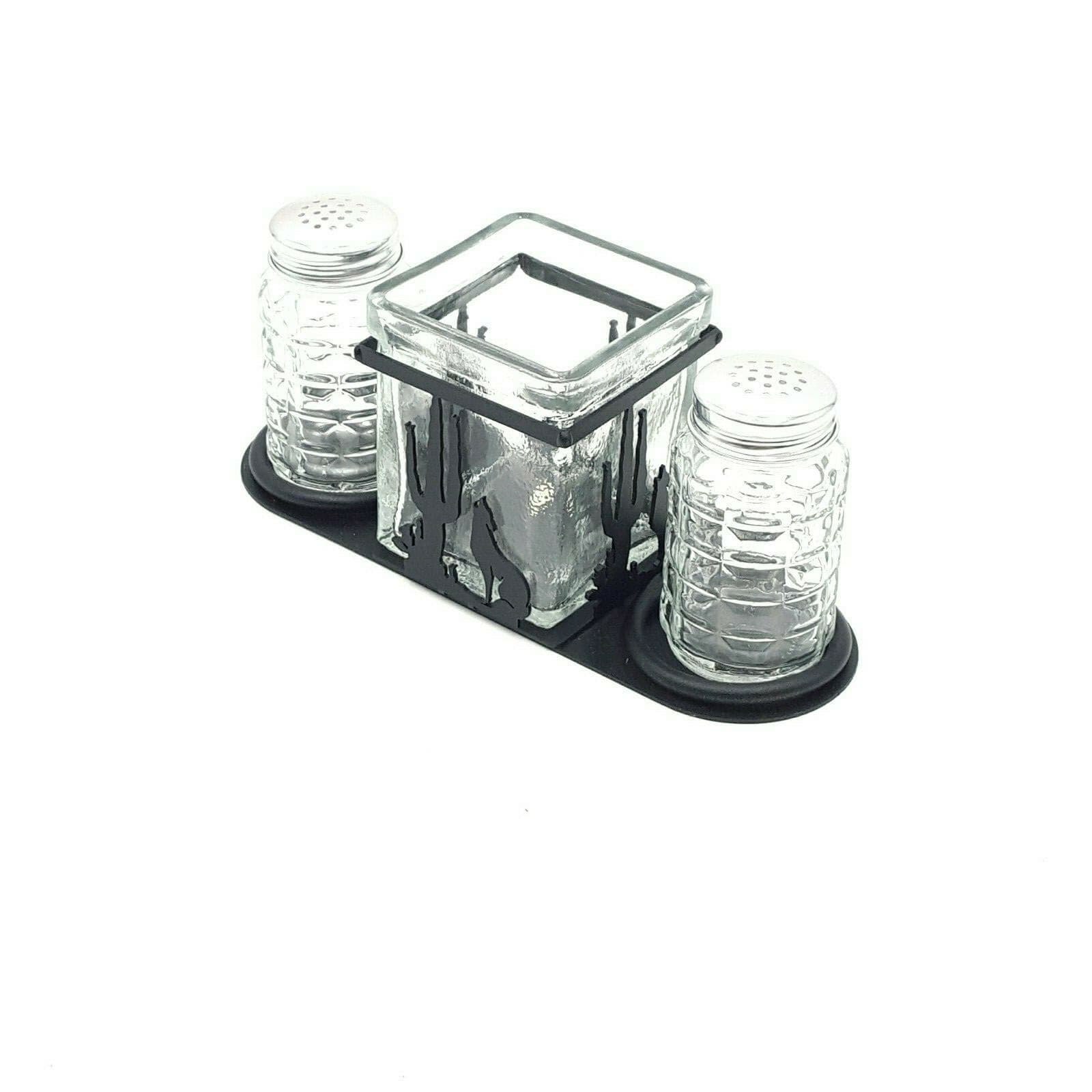 Rustic Home Salt And Pepper Shakers Candle Holder Coyote With Cactus Western - Thumbnail 2