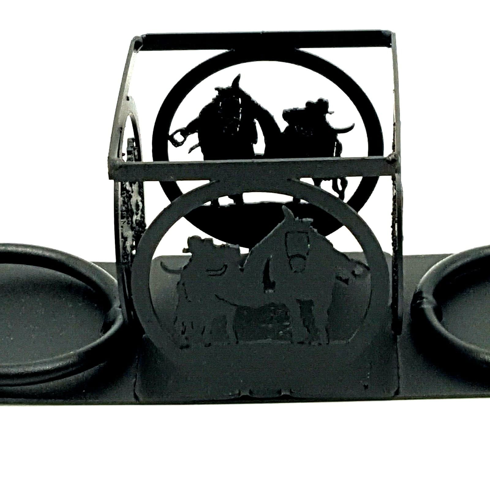 Rustic Home Salt And Pepper Shakers Candle Holder Steer Wrestler Themed New - Thumbnail 5