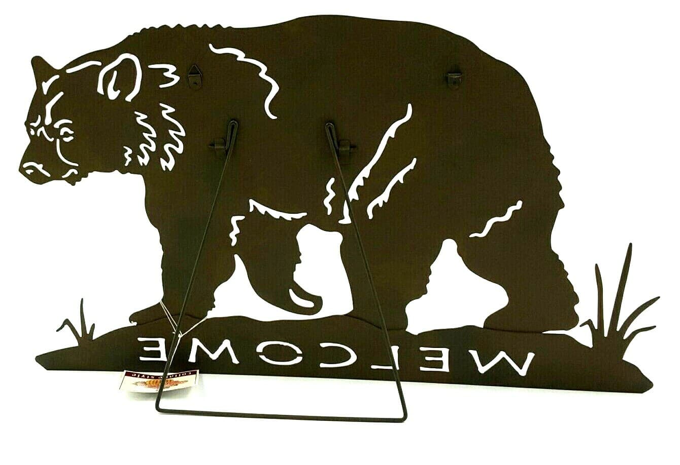 Gift Rustic Standing Hanging Bear Welcome Sign Log Cabin Woods Lodge - Thumbnail 2