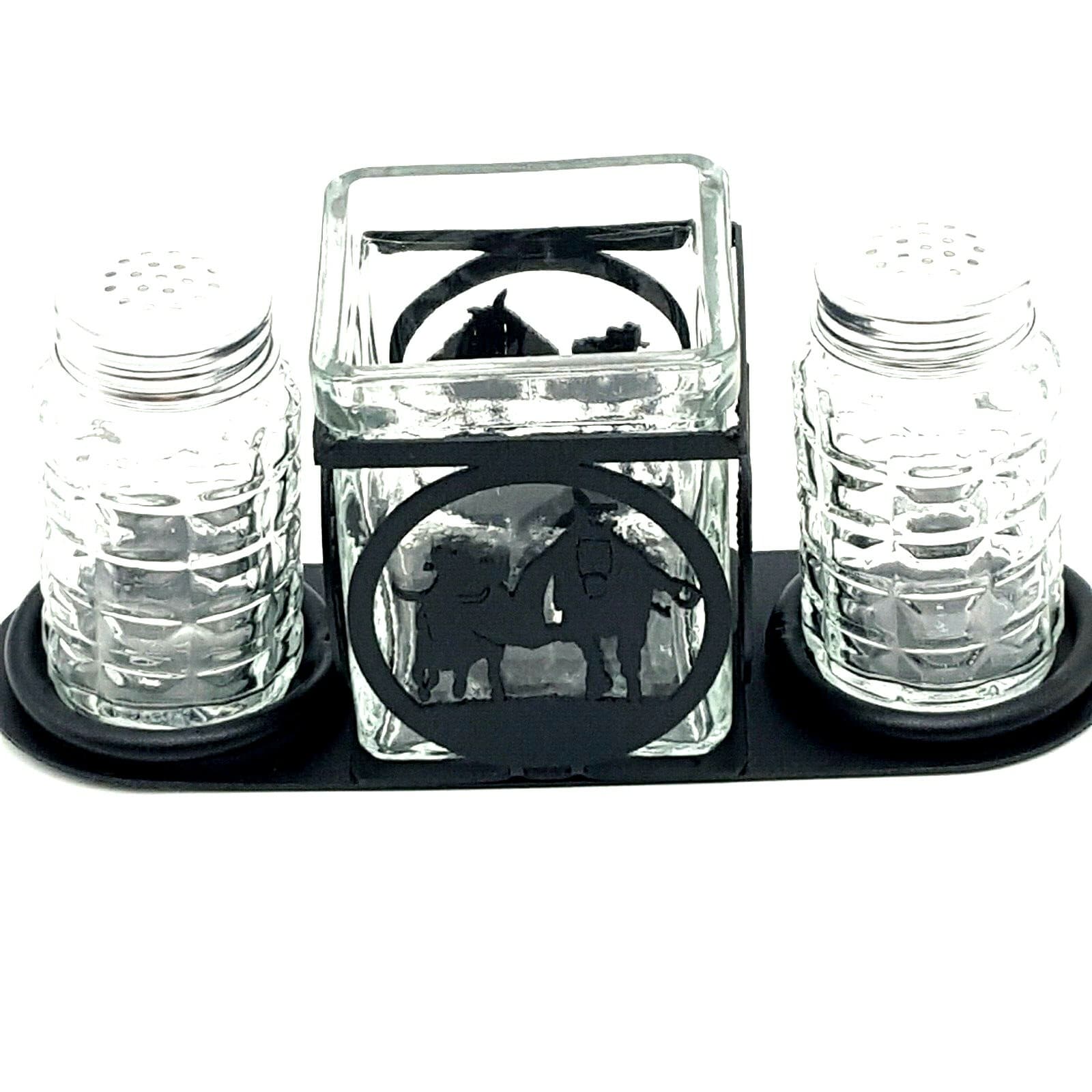 Rustic Home Salt And Pepper Shakers Candle Holder Steer Wrestler Themed New - Thumbnail 2