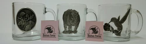 Hummingbird Moose Rhino Glass Clear Insulated Cup Mug Fine Heritage Pewter Gift