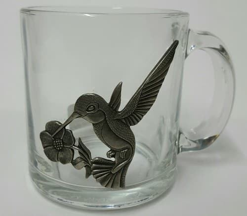 Hummingbird Moose Rhino Glass Clear Insulated Cup Mug Fine Heritage Pewter Gift - Thumbnail 6
