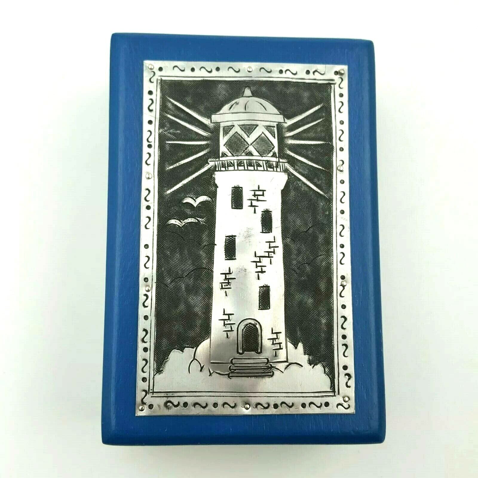 Regal Arts & Gifts Handcrafted Home Accents Blue Lighthouse Box Wood & Aluminum