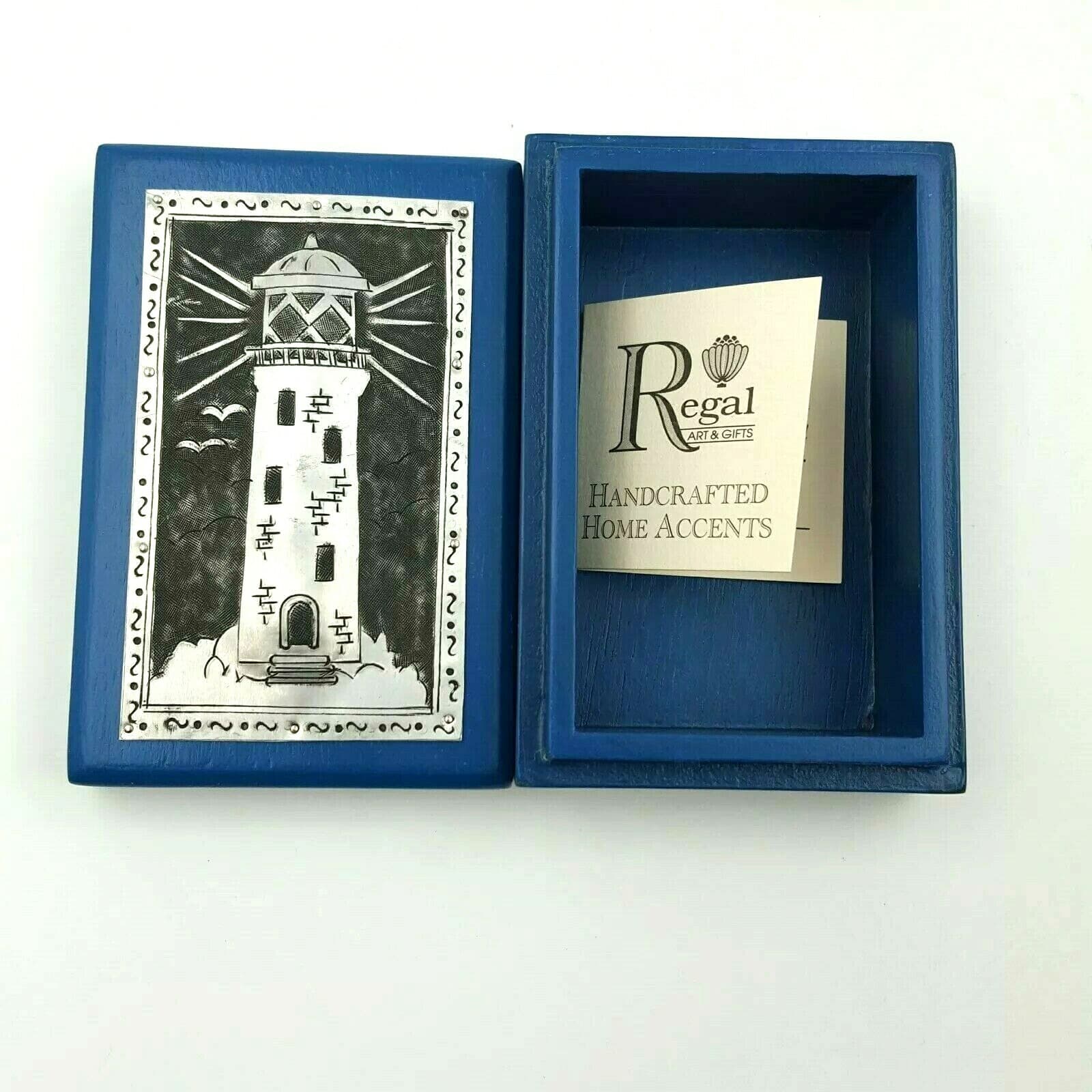 Regal Arts & Gifts Handcrafted Home Accents Blue Lighthouse Box Wood & Aluminum - Thumbnail 2