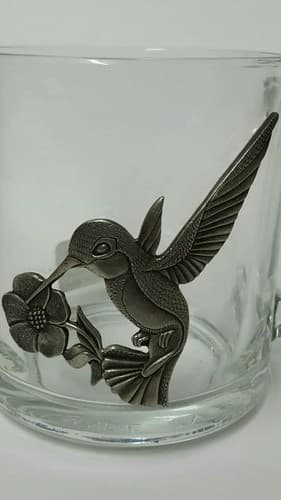 Hummingbird Moose Rhino Glass Clear Insulated Cup Mug Fine Heritage Pewter Gift - Thumbnail 7