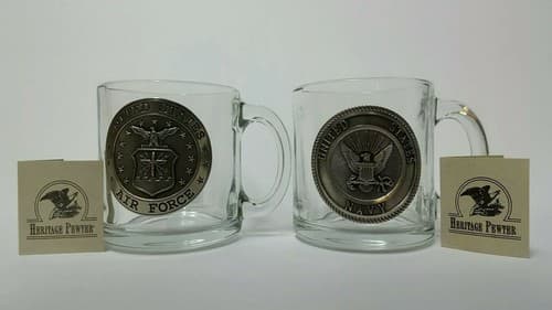 Air Force Navy Military Glass Clear Insulated Cup Mug Fine Heritage Pewter Gift