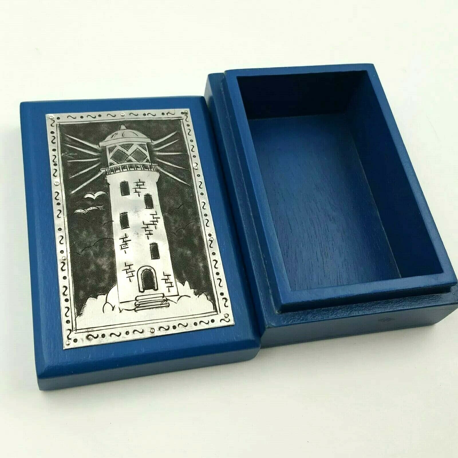 Regal Arts & Gifts Handcrafted Home Accents Blue Lighthouse Box Wood & Aluminum - Thumbnail 5
