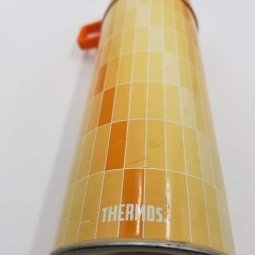 Vintage Thermos with Cap & Cup. Norwich, Conn. made in USA Orange Stopper 722 - Thumbnail 3
