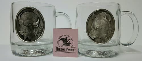 Wildlife Bear Buffalo Glass Clear Insulated Cup Mug Fine Heritage Pewter Gift