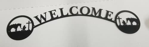 Wall Decor Talking to the Boss Welcome Sign Metal Lodge Cabin Horse Cross - Thumbnail 3
