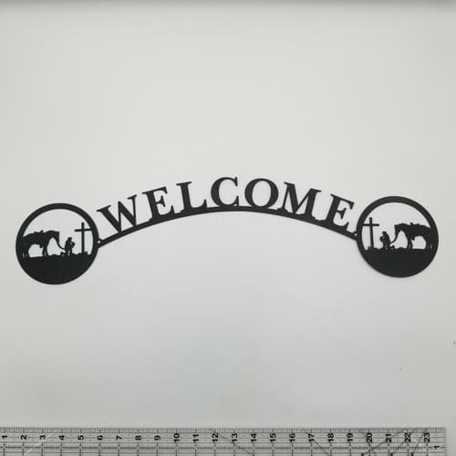 Wall Decor Talking to the Boss Welcome Sign Metal Lodge Cabin Horse Cross
