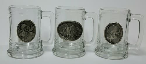 Moose Buffalo 16oz Glass Clear Insulated Cup Mug Fine Heritage Pewter Gift