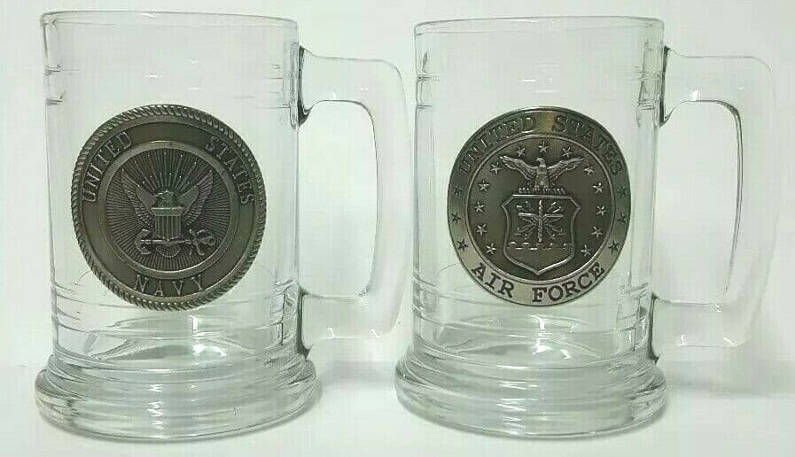 Navy Air Force 16oz Glass Clear Insulated Cup Mug Fine Heritage Pewter Gift