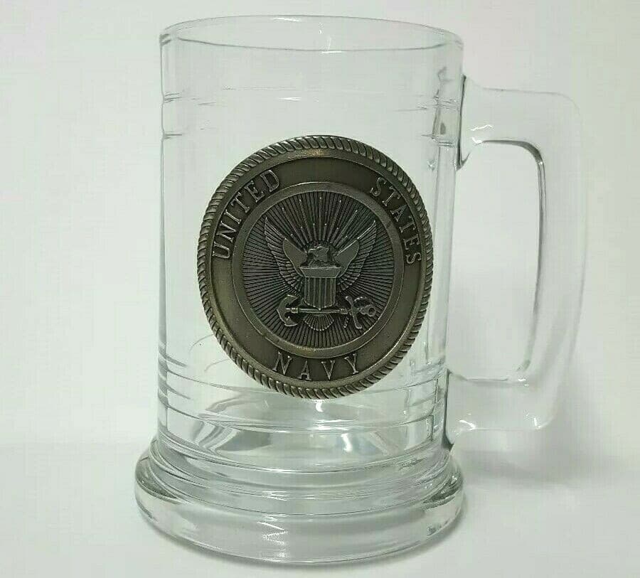 Navy Air Force 16oz Glass Clear Insulated Cup Mug Fine Heritage Pewter Gift - Thumbnail 2
