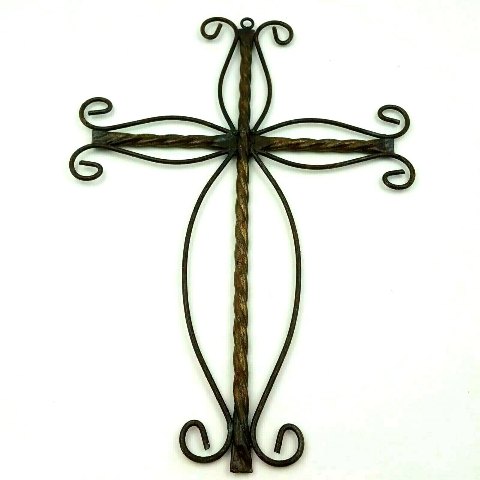 Metal Cross Home Decor Brown Wire Spiral Design Christian Prayer Wall Design