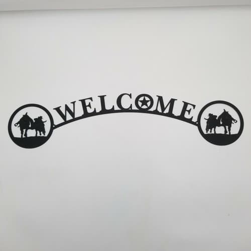 Steer Wrestler Cowboy Welcome Sign Metal Lodge Cabin Home Decor Ranch