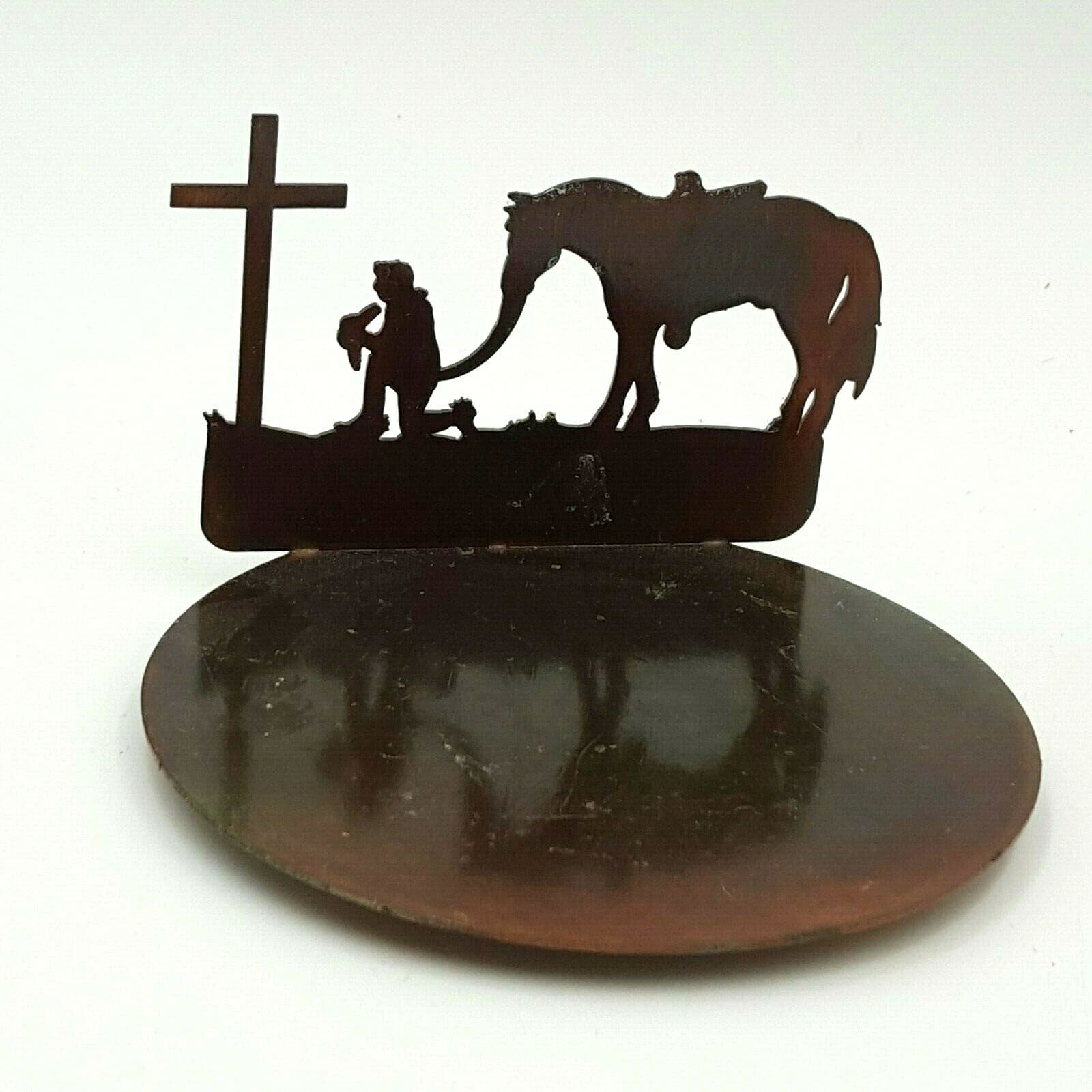 Praying At The Cross Cowboy With Horse Candle and Holder Metal Sign Wood - Thumbnail 7