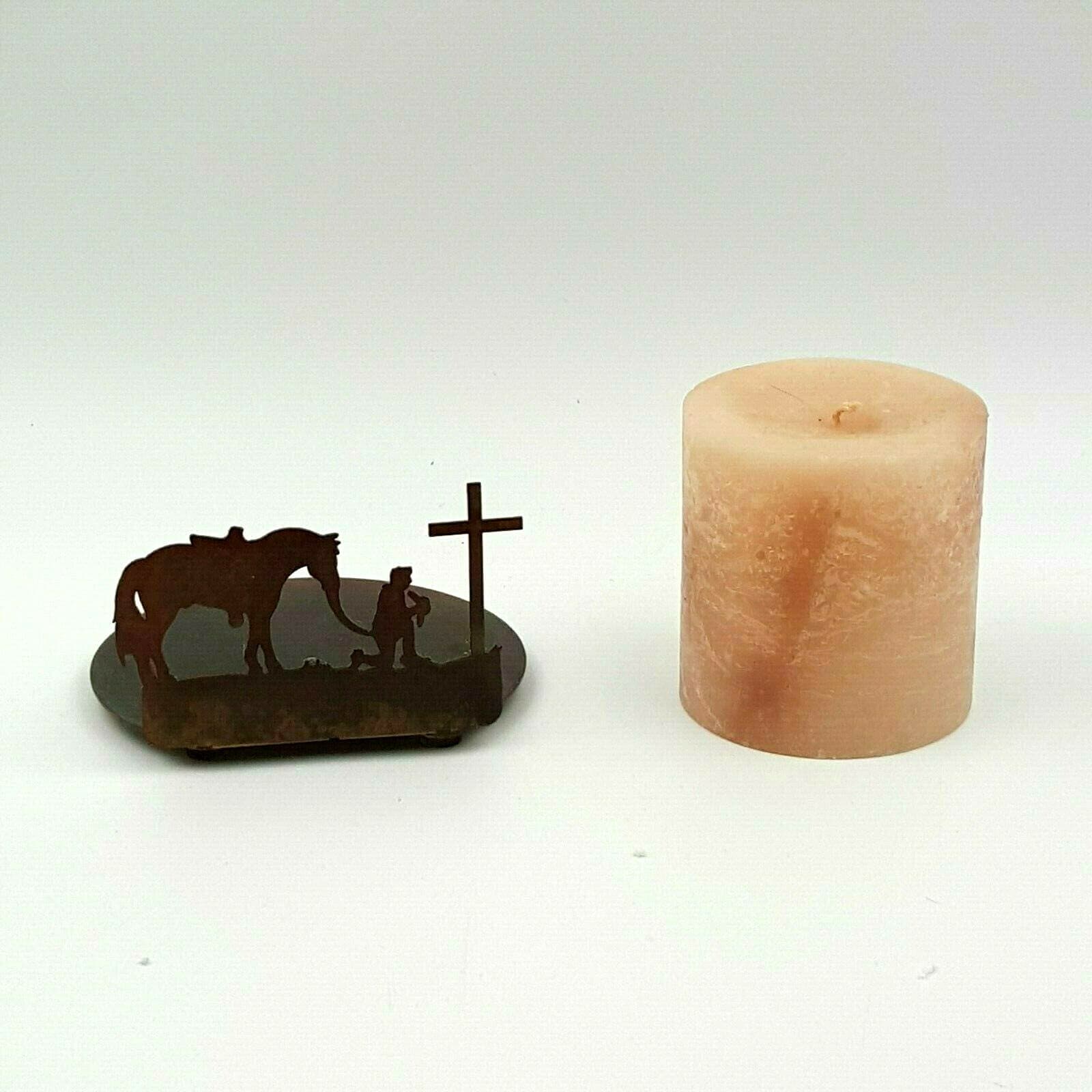 Praying At The Cross Cowboy With Horse Candle and Holder Metal Sign Wood - Thumbnail 5