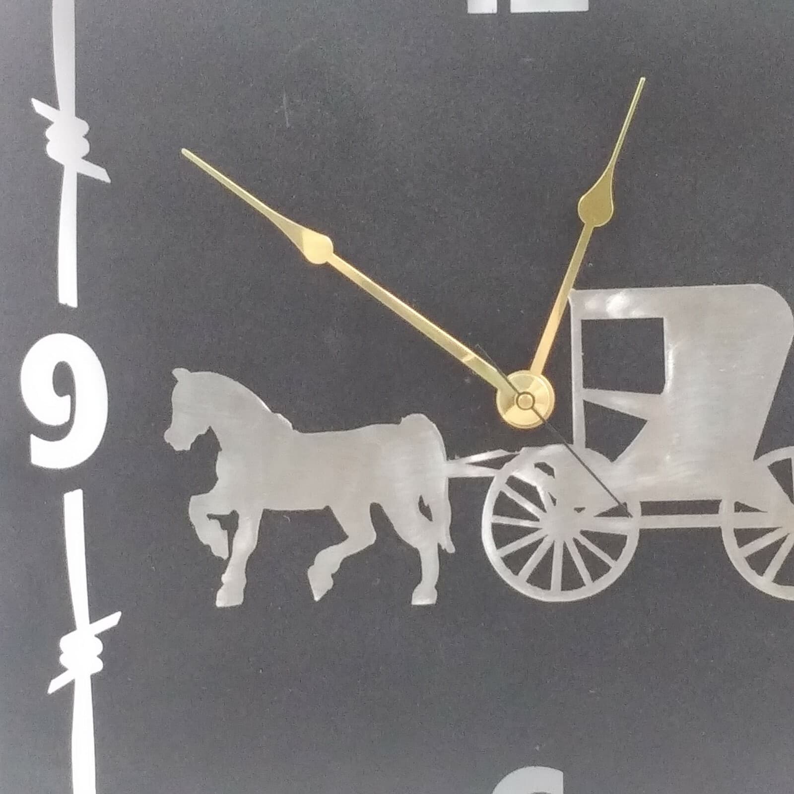 Rustic Horse And Carriage Wall Clock Home Accent Decor Metal Lazart Ranch Black - Thumbnail 4