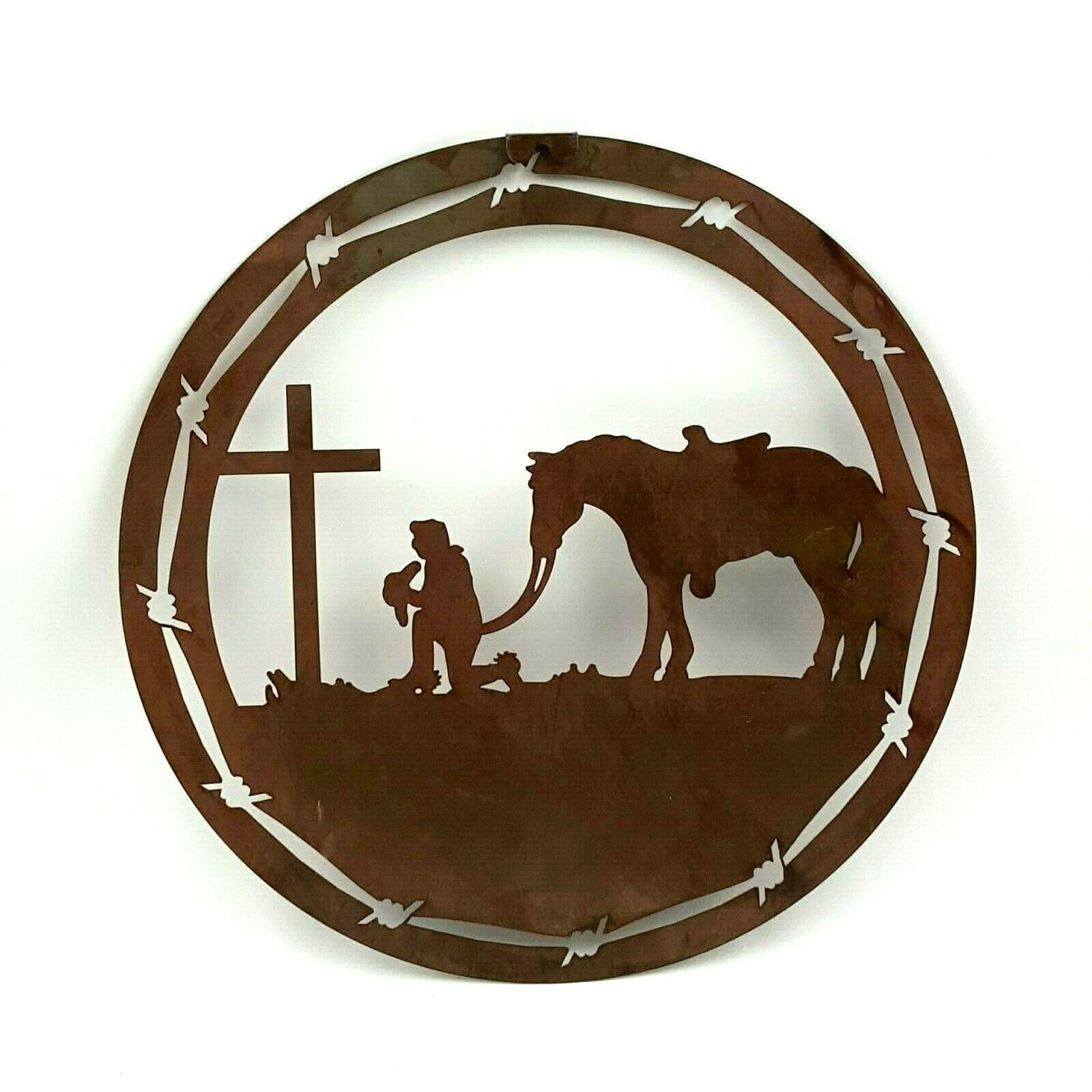 Praying At The Cross Cowboy With Horse Candle and Holder Metal Sign Wood - Thumbnail 3