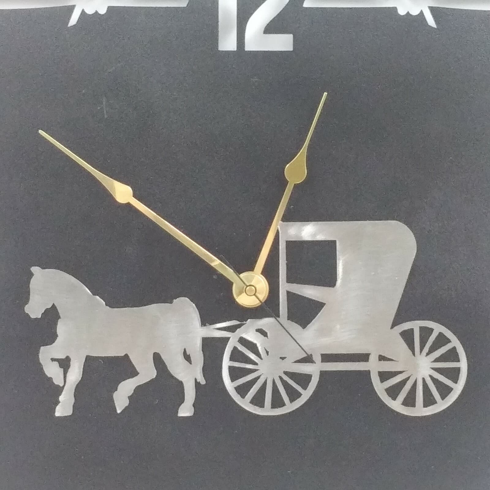 Rustic Horse And Carriage Wall Clock Home Accent Decor Metal Lazart Ranch Black - Thumbnail 2