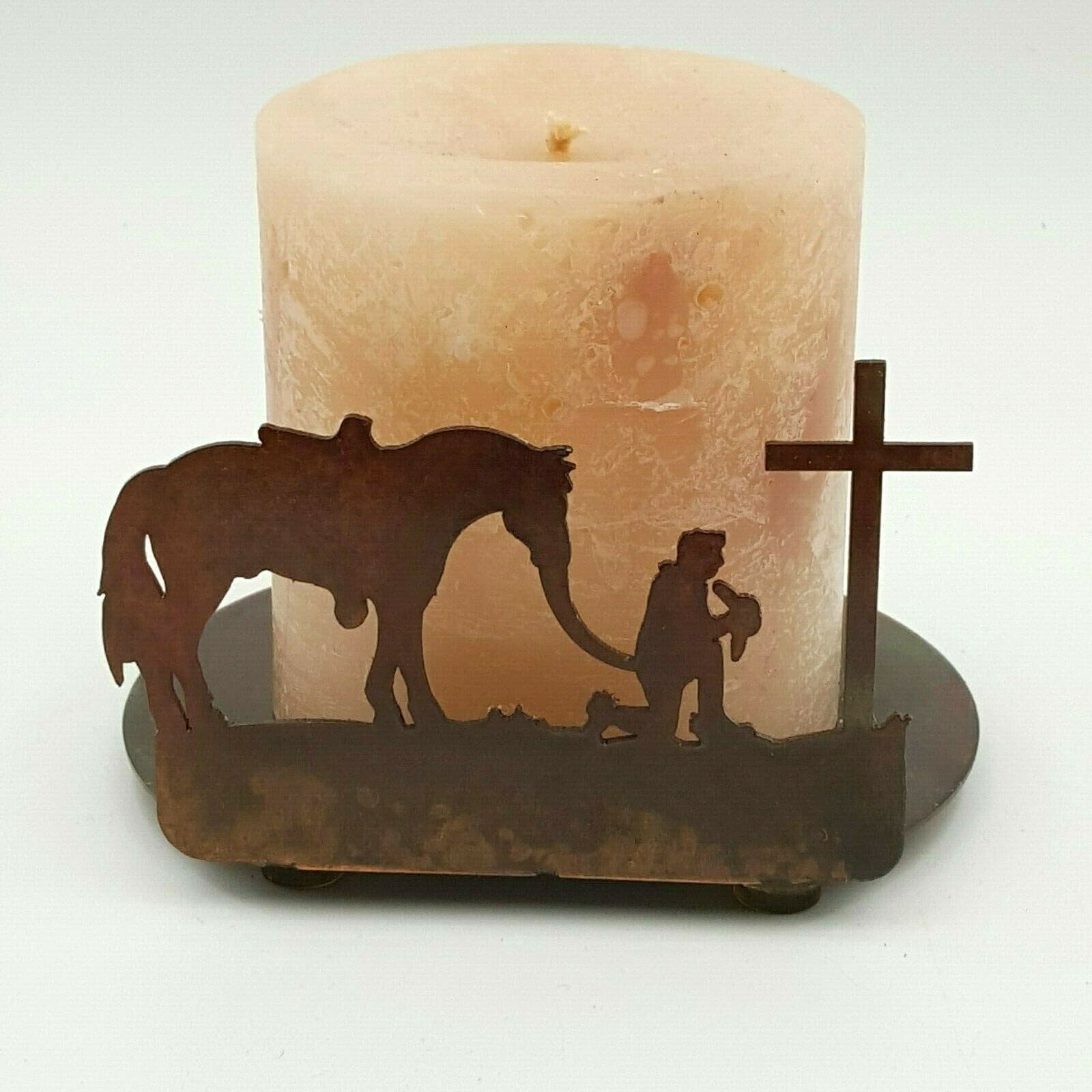 Praying At The Cross Cowboy With Horse Candle and Holder Metal Sign Wood - Thumbnail 6