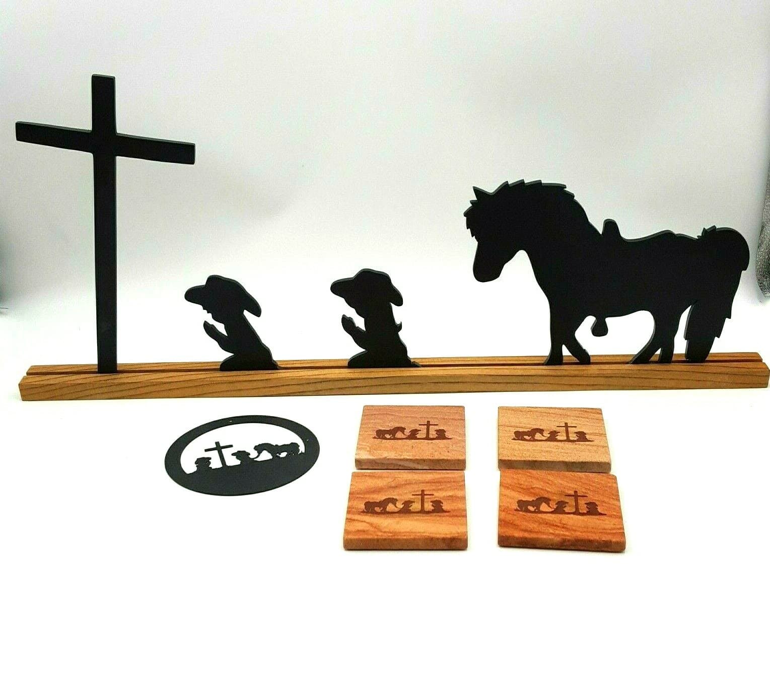 Praying Cross Home Decor Cowboy Cowgirl Children Pony Coasters Hanging Sign