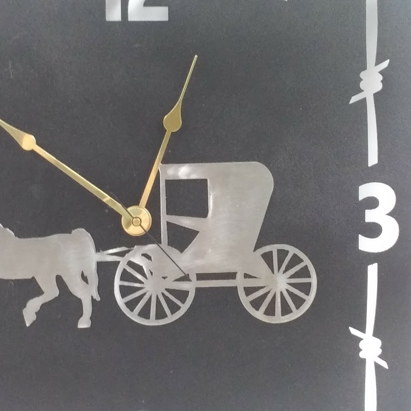 Rustic Horse And Carriage Wall Clock Home Accent Decor Metal Lazart Ranch Black - Thumbnail 5